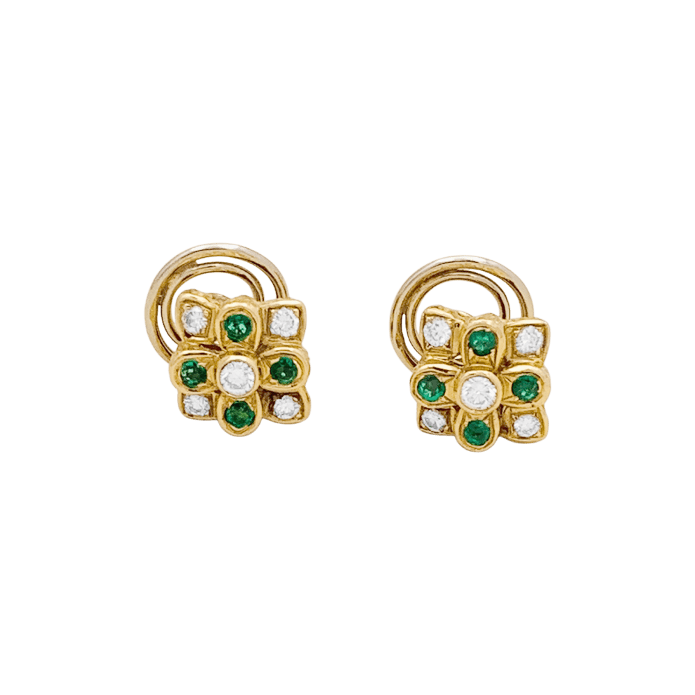 Boucles d'oreilles Chaumet, or jaune, diamants, émeraudes. 2