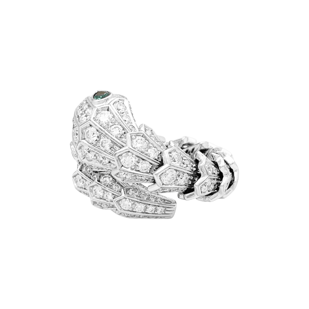 Bague BULGARI "Serpenti", en or blanc, diamants et émeraudes. 6