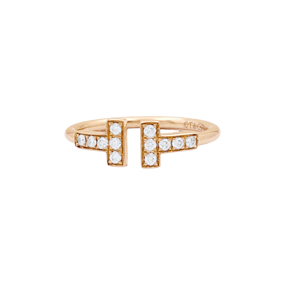 Bague Tiffany & Co, "Wire" collection "Tiffany T" or rose et diamants.  1