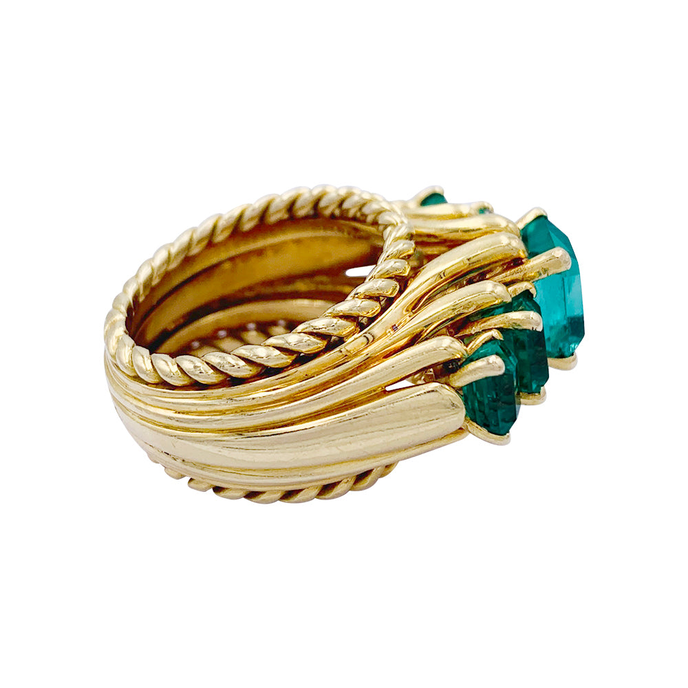 Bague vintage or jaune, émeraudes. 2