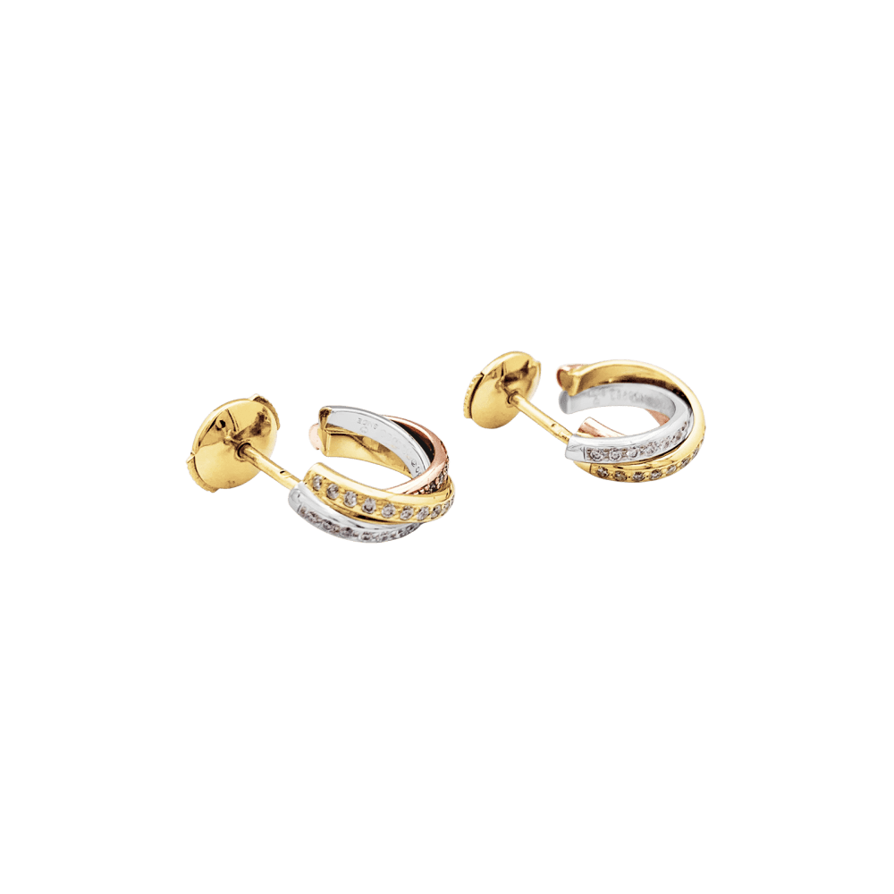Boucles d'oreilles Cartier, "Trinity", 3 ors, diamants.  2