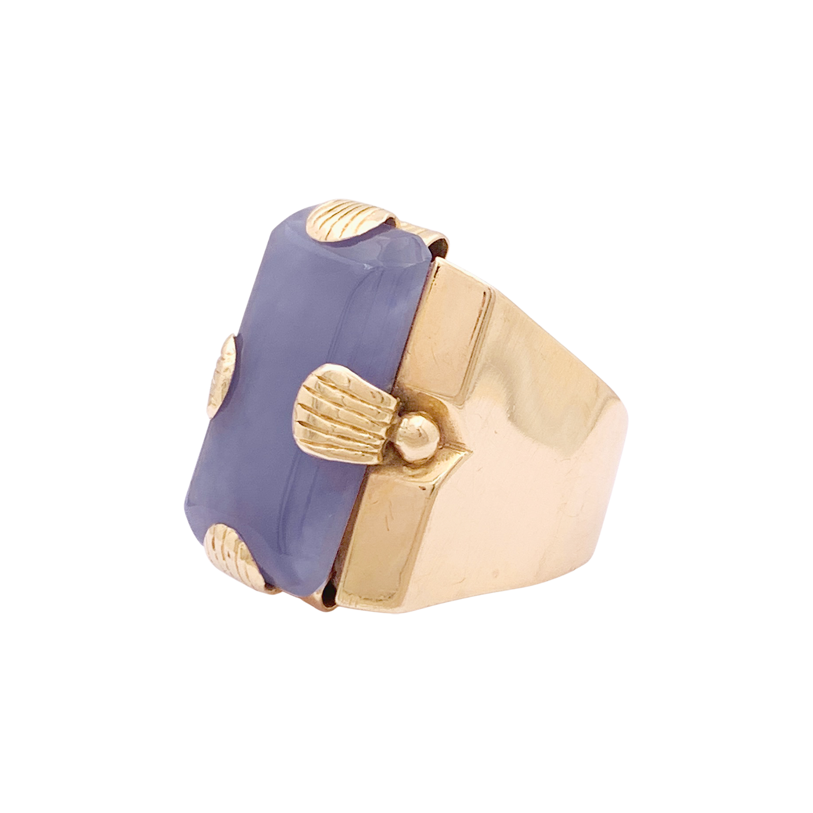 Bague "Tank" or rose, jade lavande.  2