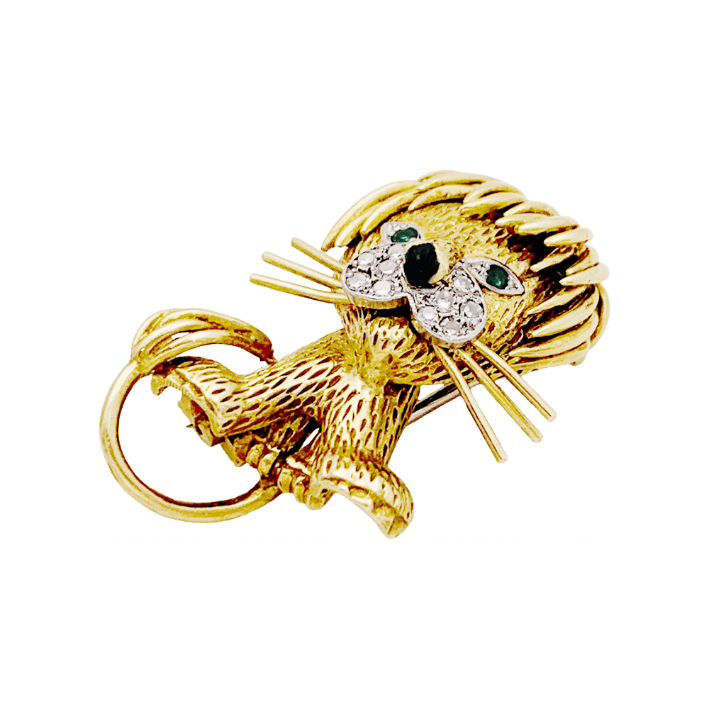 Clip Van Cleef & Arpels, "Lion Ebouriffé", deux ors, diamants, émeraudes, émail. 3