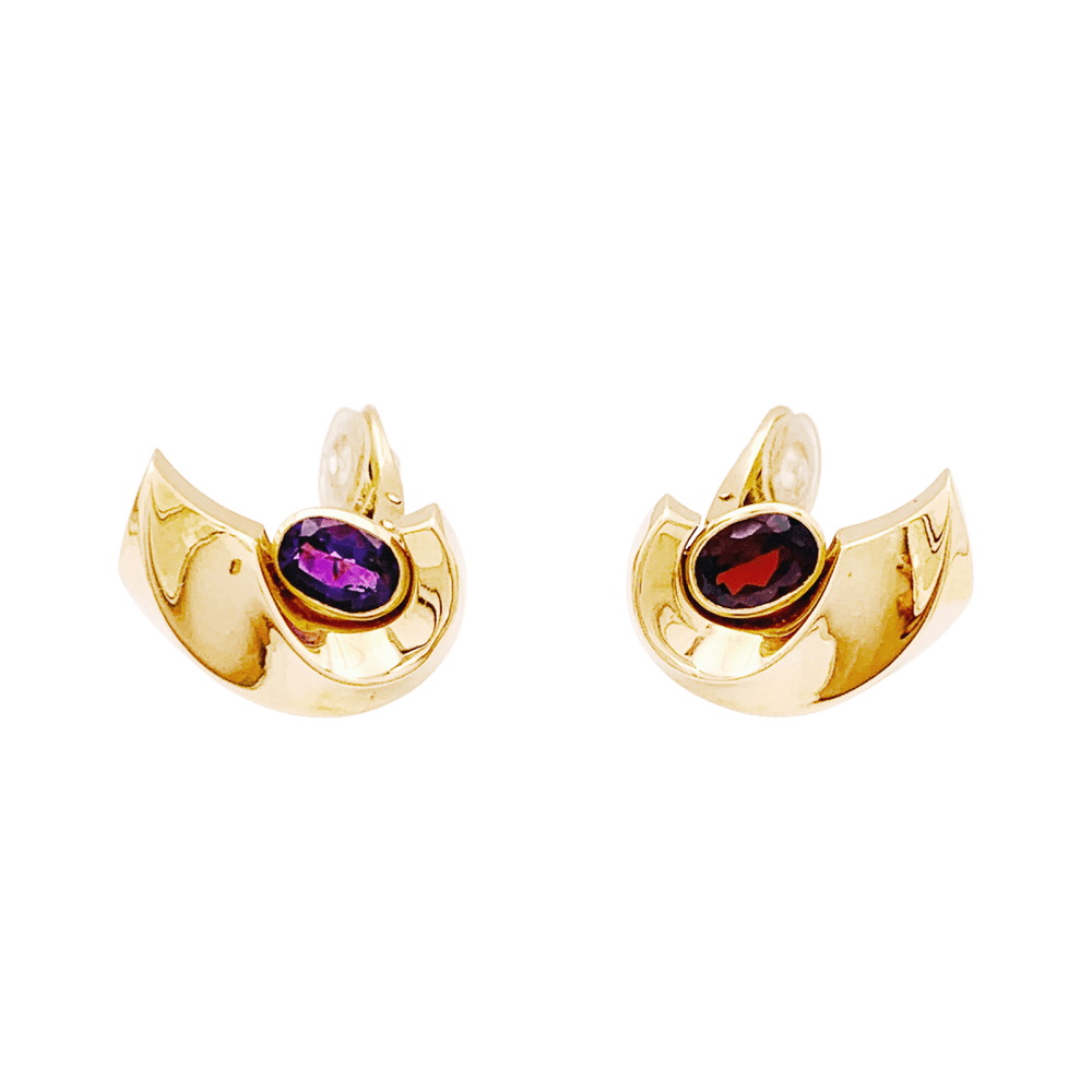 Boucles d'oreilles or jaune et pierres de couleur. 4