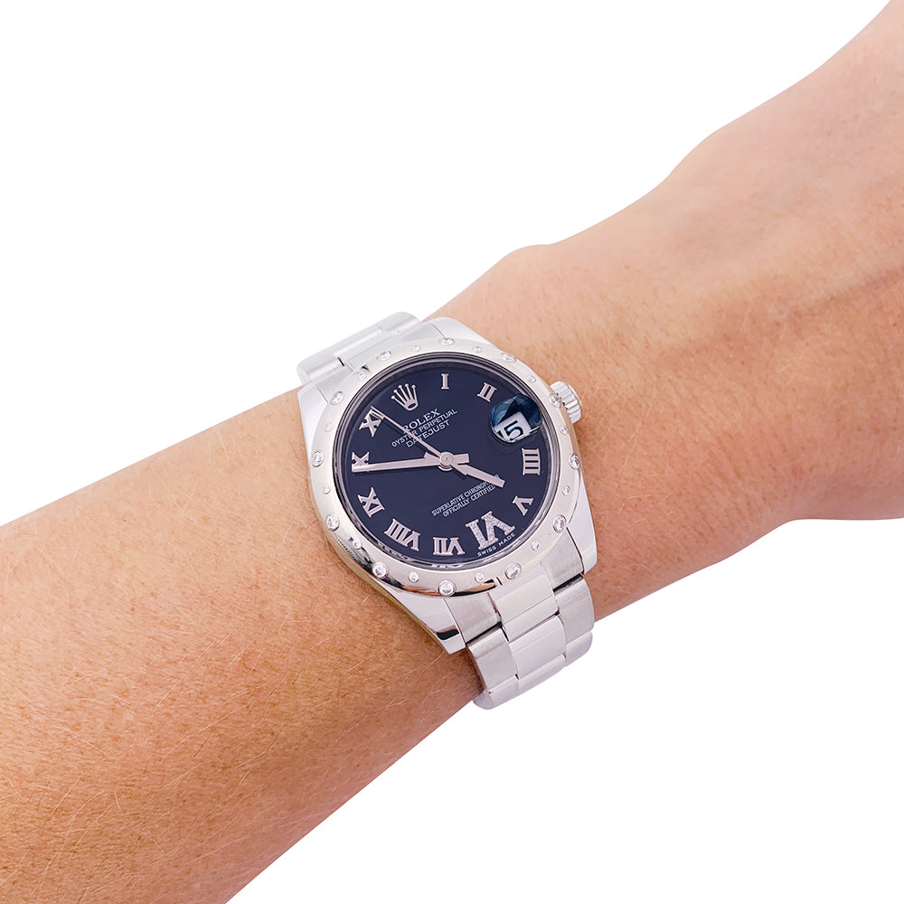 Montre Rolex, "Oyster Perpetual Datejust", acier, diamants. 5