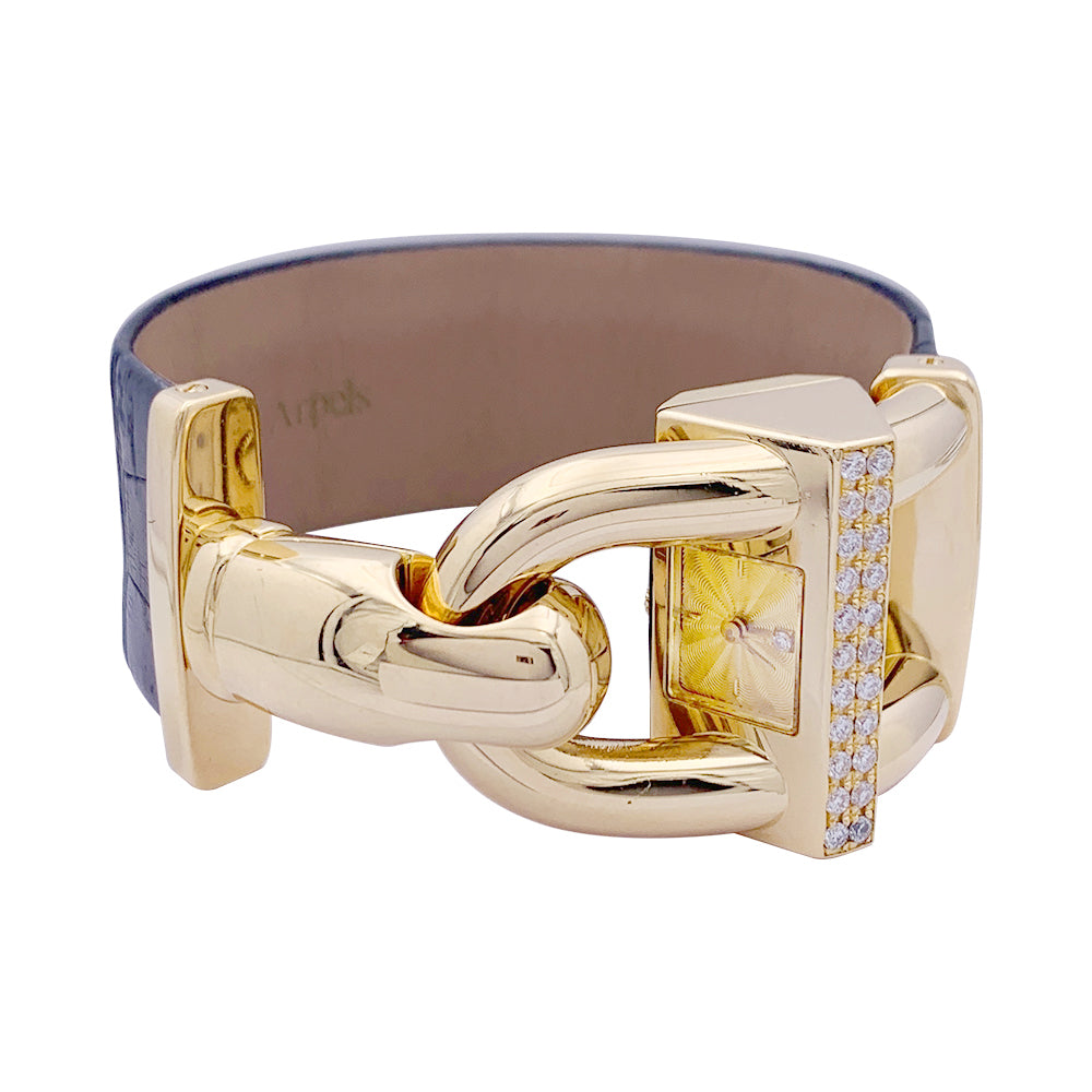 Montre Van Cleef & Arpels "Cadenas" or jaune, diamants, cuir. 2