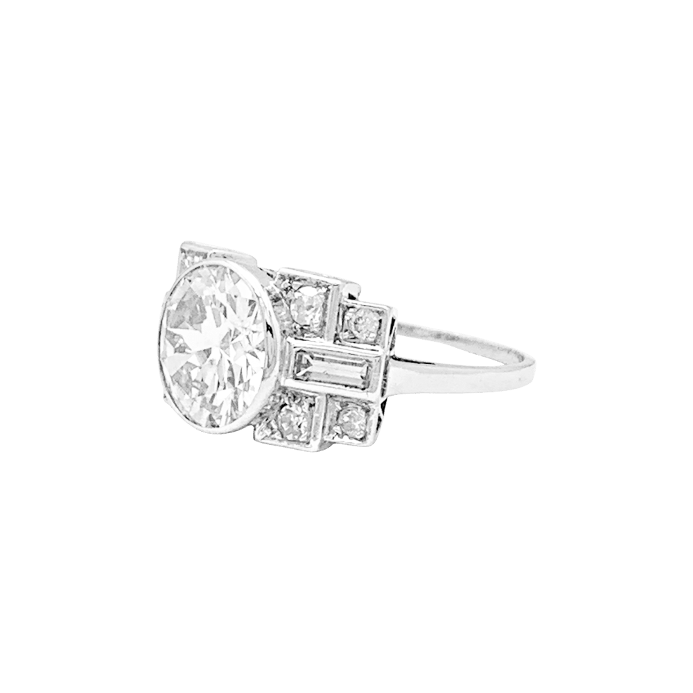 Bague art déco platine, diamant environ 2,80 cts. 2
