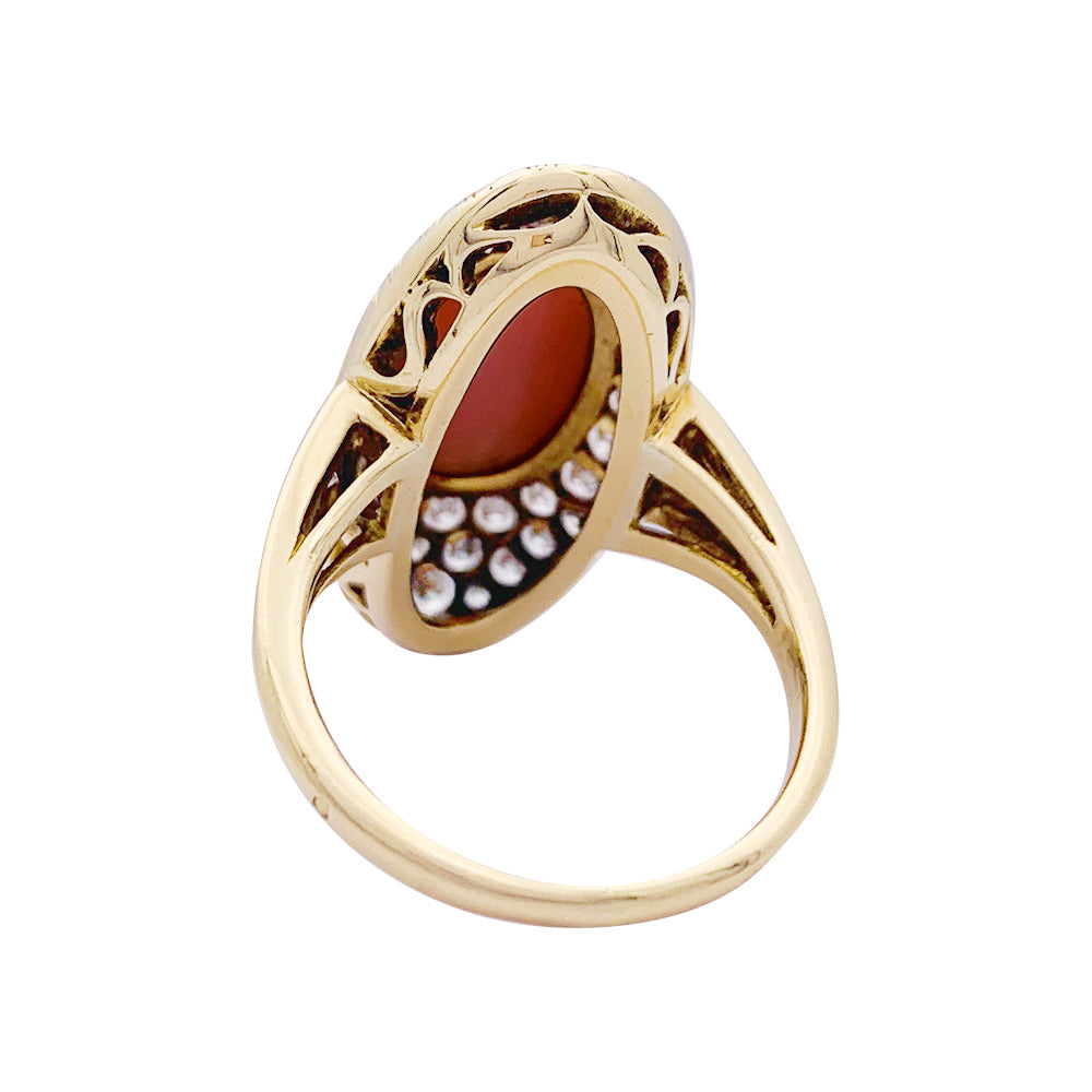 Bague, or jaune, corail peau d'ange et diamants 6