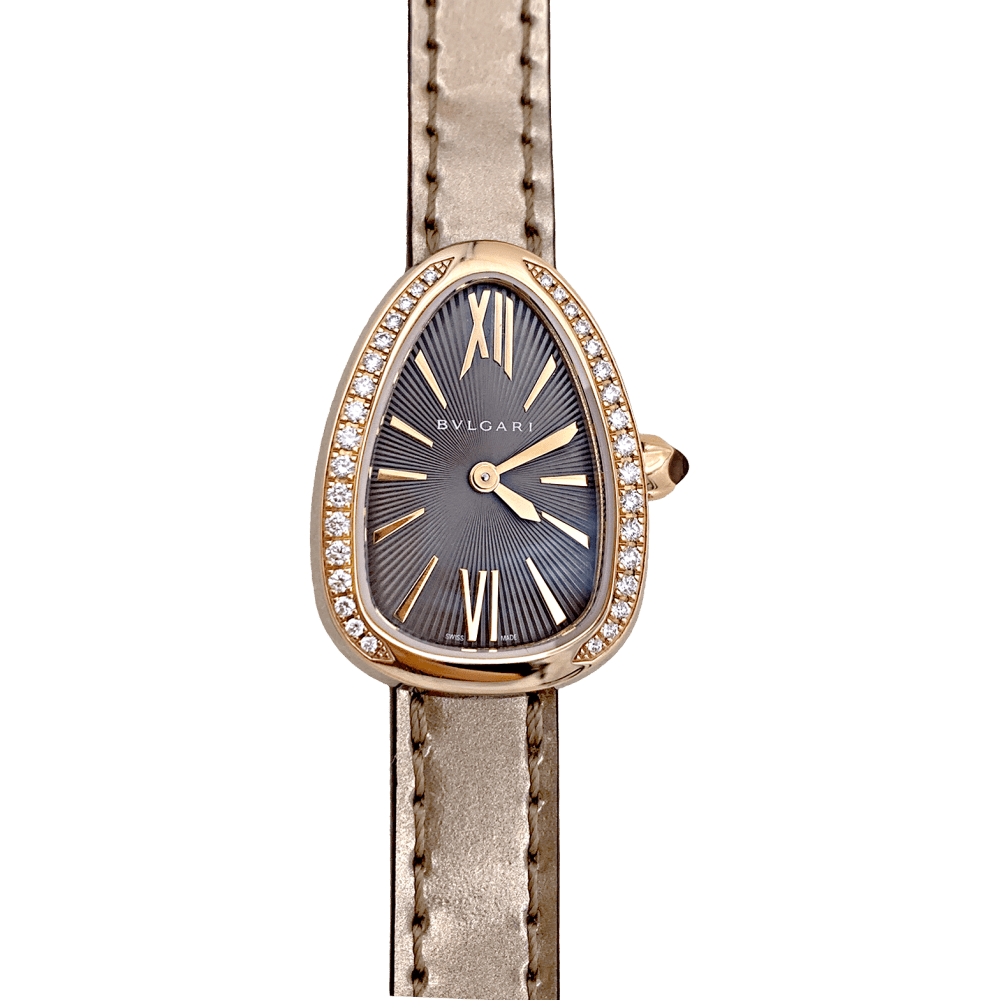 Montre Bulgari, “Serpenti”, en or rose, diamants, acier, cuir.  6