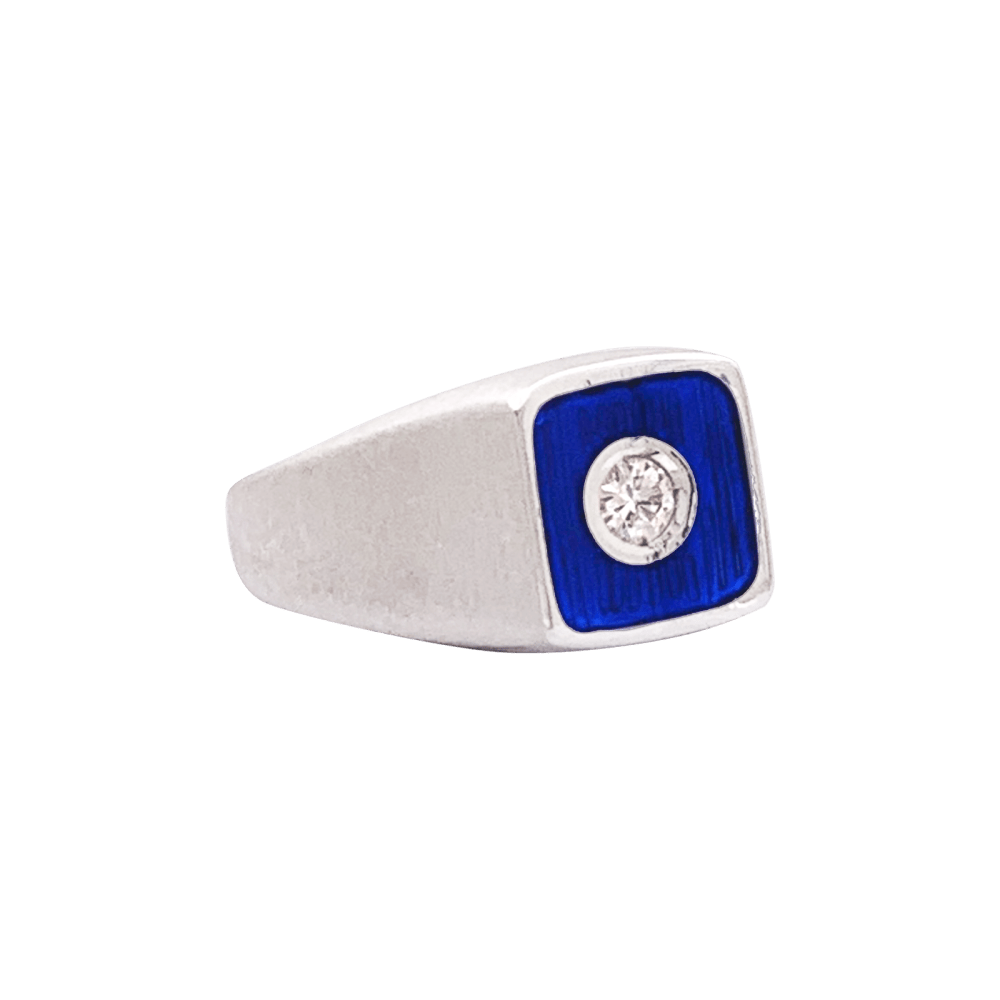 Bague or blanc, émail bleu et diamants. 2