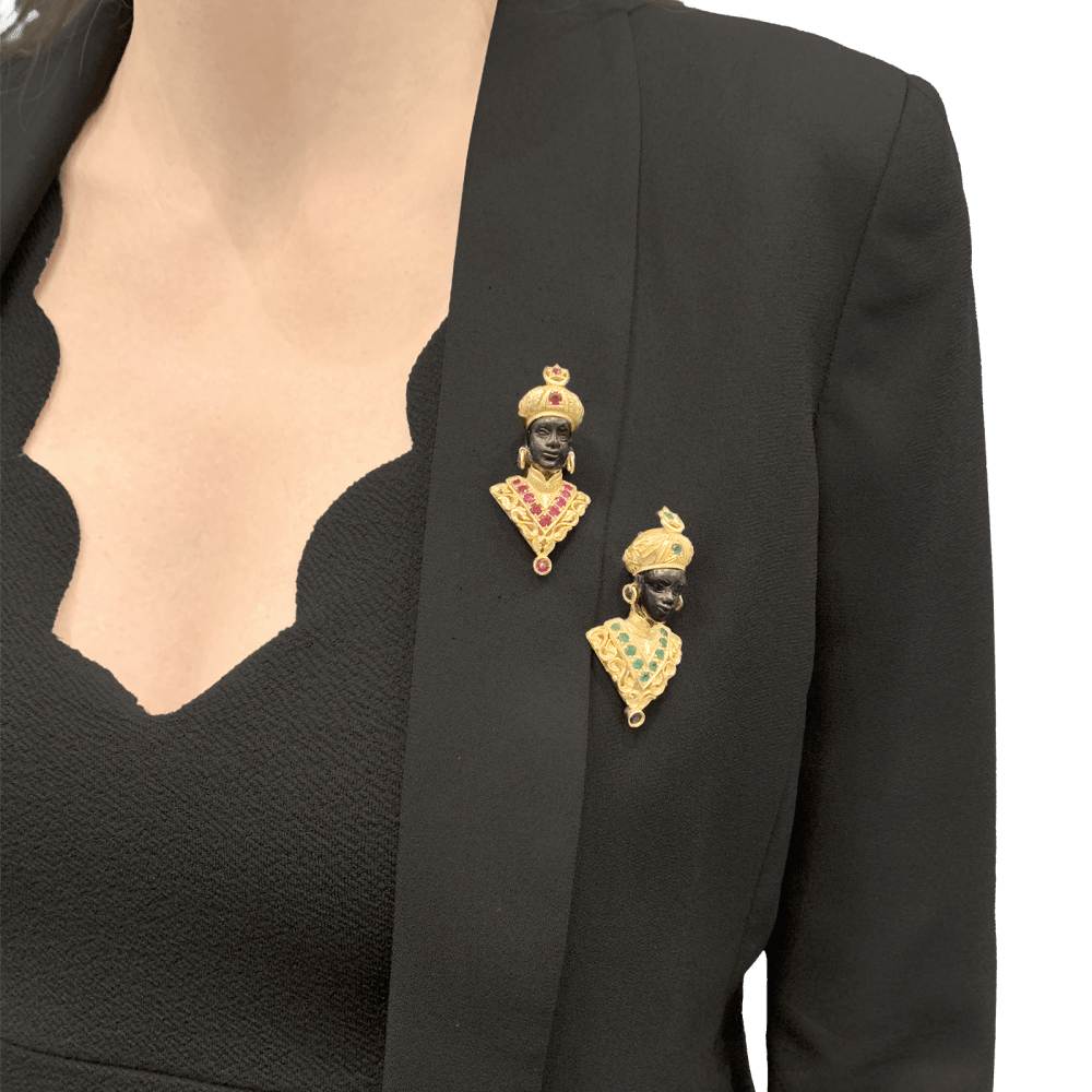 Broche G.NARDI, "Moretto", or jaune, rubis, ébène. 10