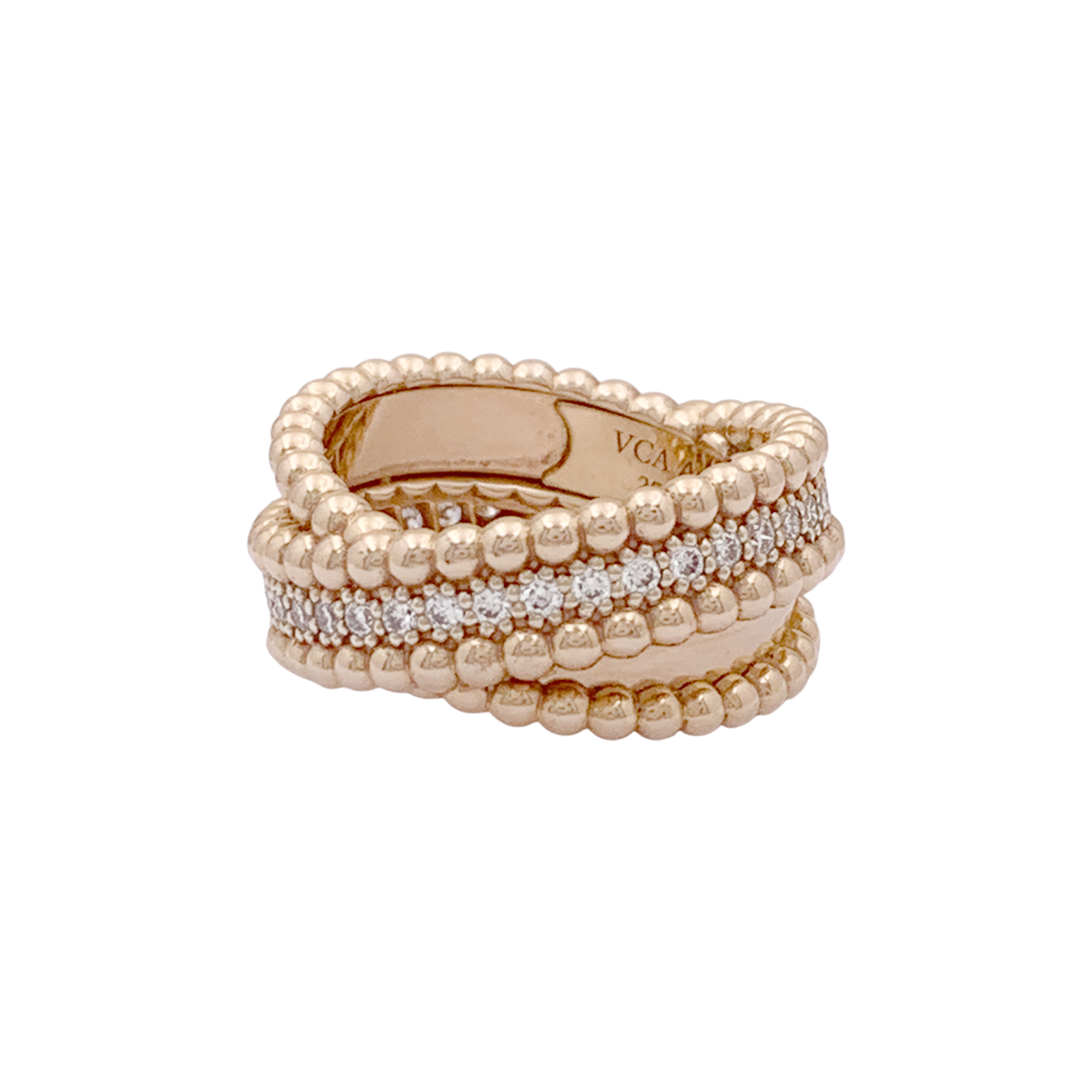 Bague VAN CLEEF ET ARPELS,"Duo Perlée", or rose, diamants.  2