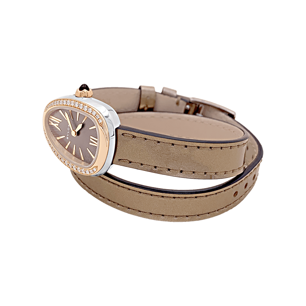 Montre Bulgari, “Serpenti”, en or rose, diamants, acier, cuir.  3