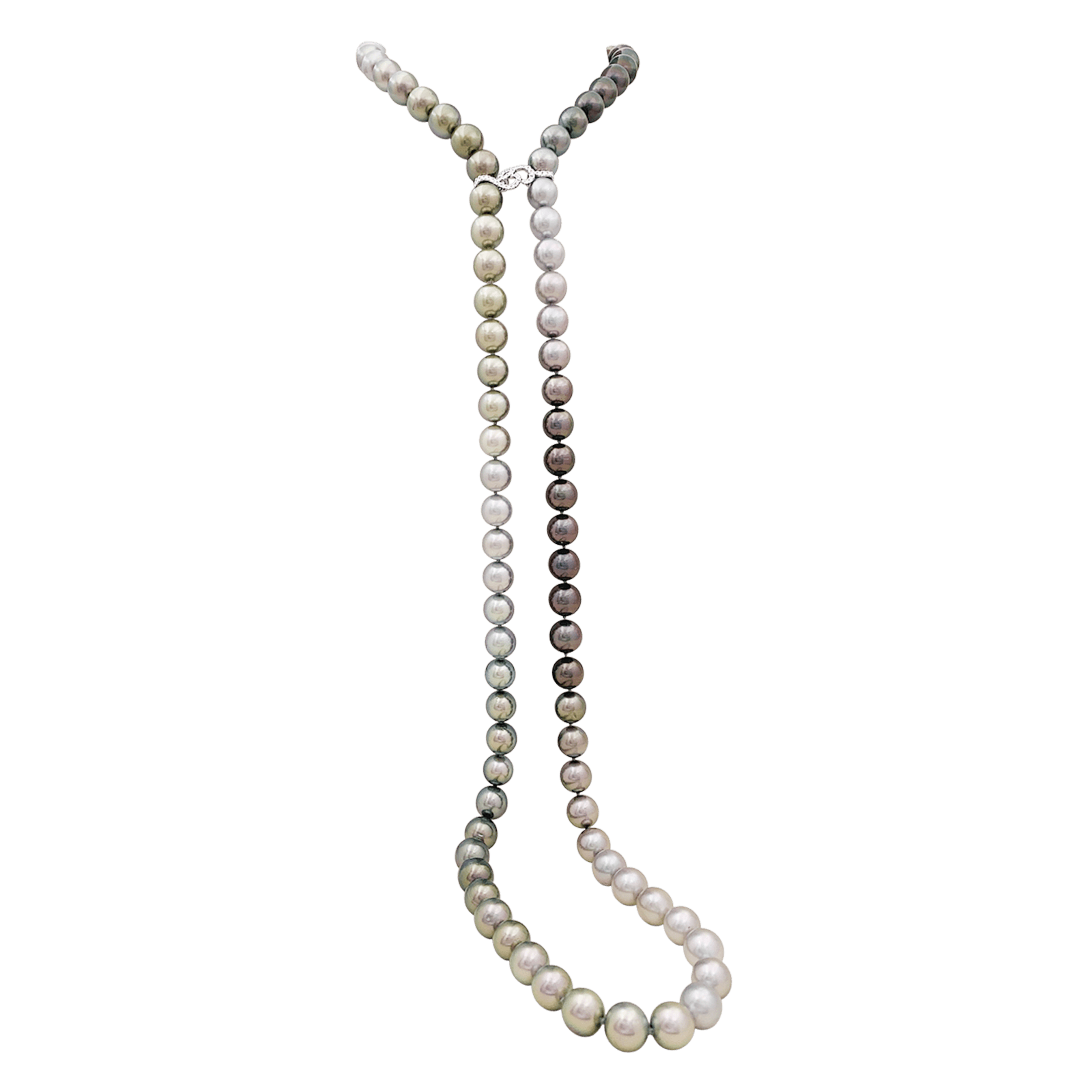 Sautoir perles de Tahiti, or blanc et diamants.  1