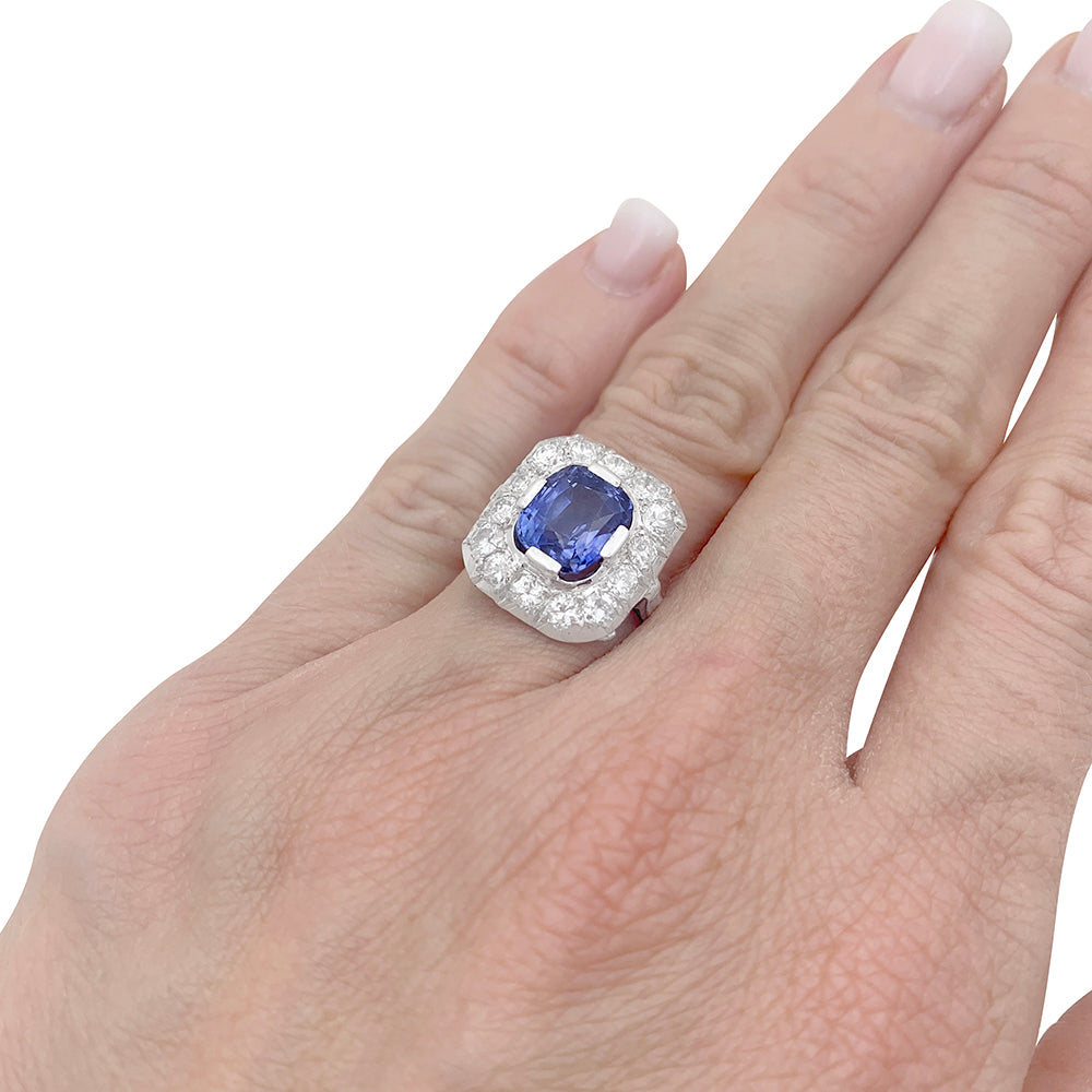Bague "Pompadour" platine, or blanc, saphir, diamants. 3