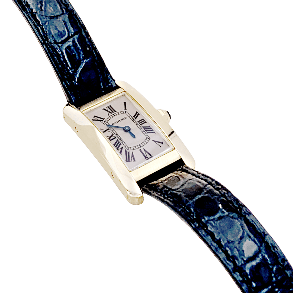 Montre Cartier, « Tank Américaine », or jaune, cuir  2