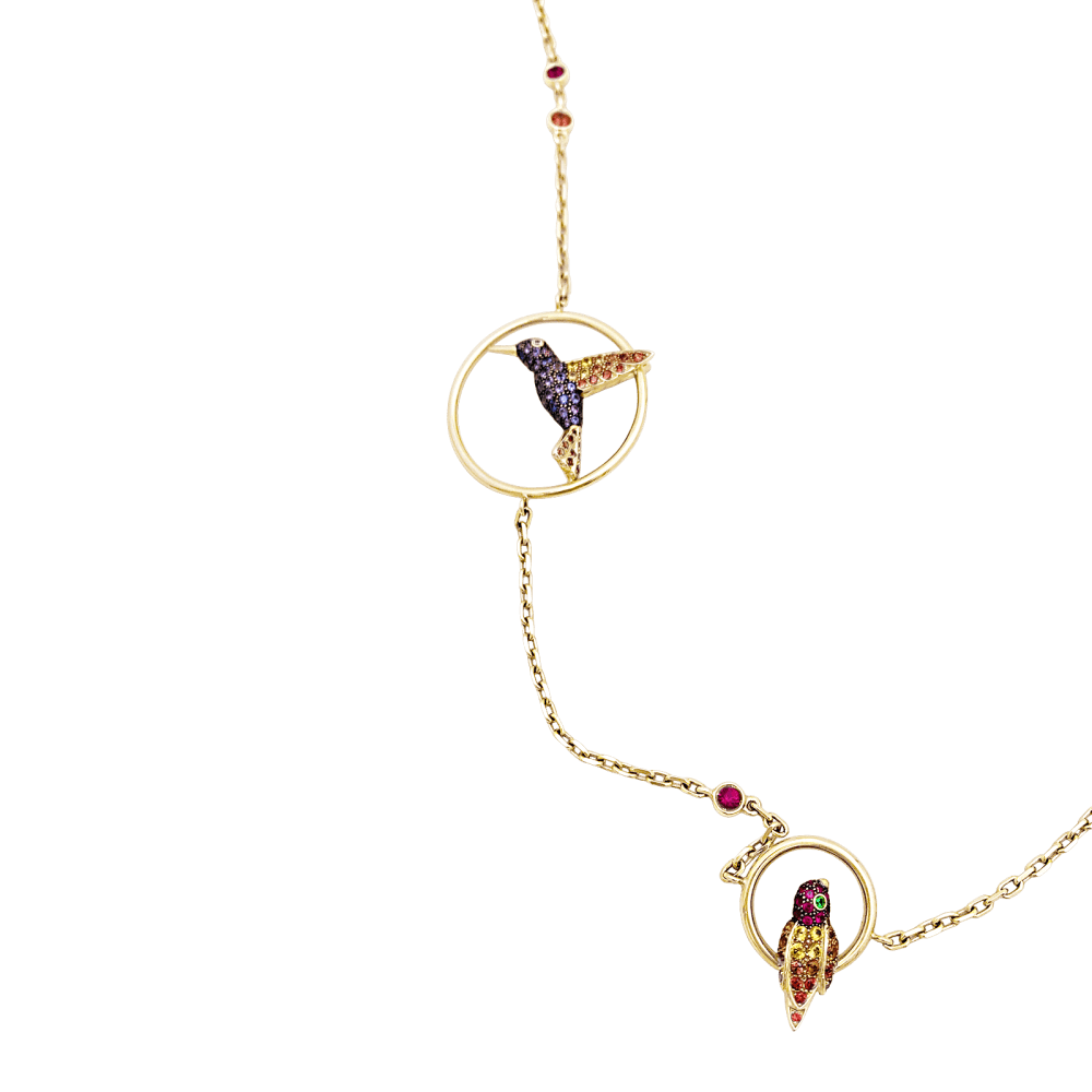 Sautoir Boucheron, "Nuri", or rose, saphirs multicolors, tsavorites et diamants.  6