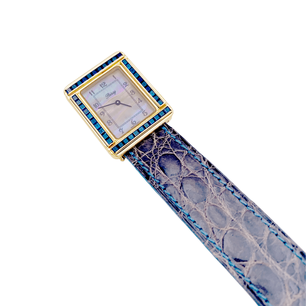 Montre Poiray, "Ma Première", or jaune, nacre, saphir, cuir.  2