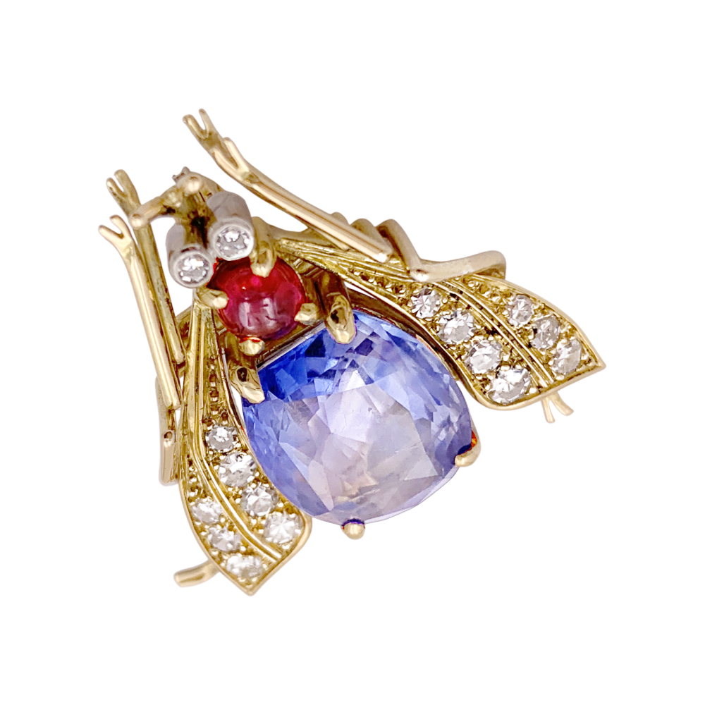 Broche Van Cleef & Arpels, « Abeille », platine, or jaune, saphir, rubis et diamants. 4