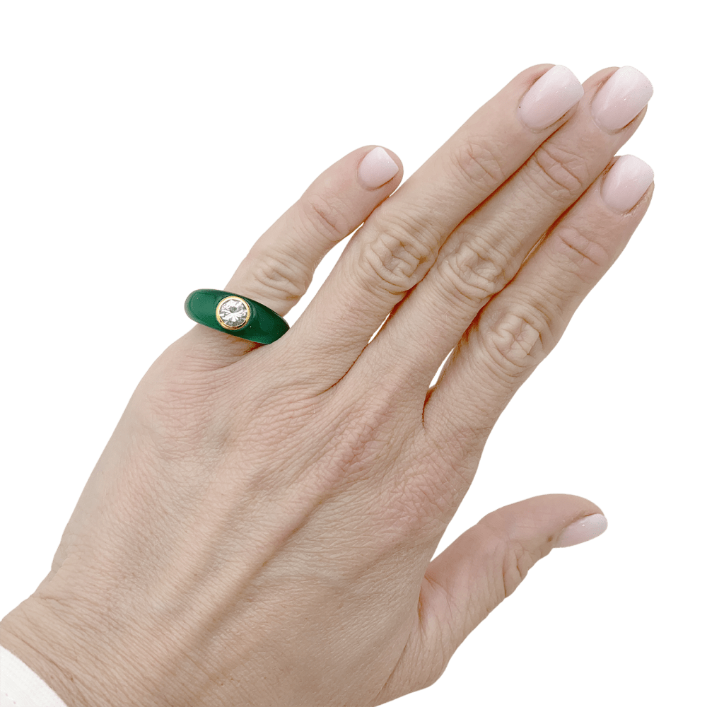 Bague jonc bombé, or jaune, chrysoprase et diamant. 6