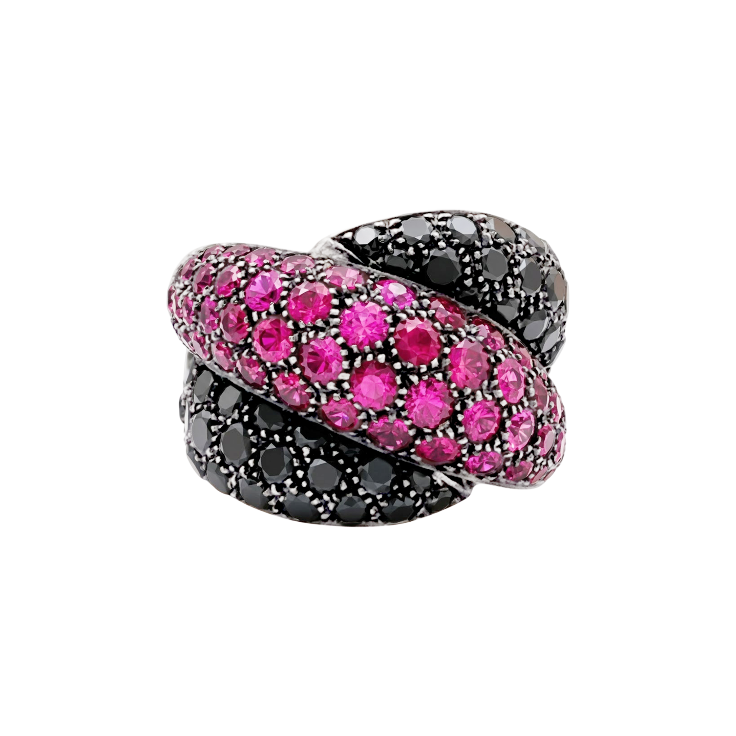 Bague Damiani «Gomitolo», diamants noirs et rubis. 1