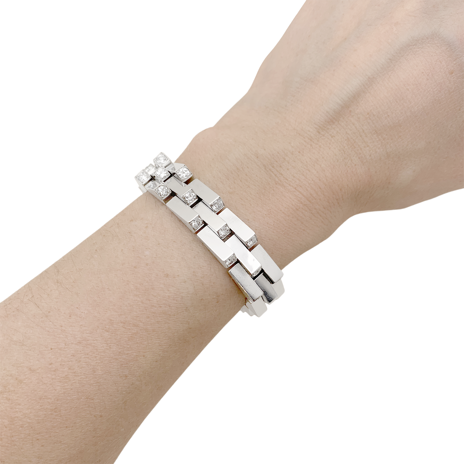 Bracelet Vintage Boucheron, "Crémaillère", platine, diamants. 6