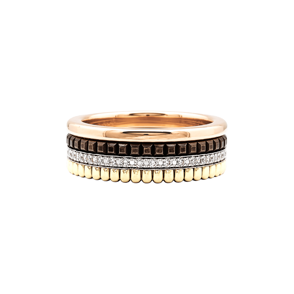 Bague Boucheron,"Quatre Classique Small", trois tons d'or, PVD marron et diamants.   2
