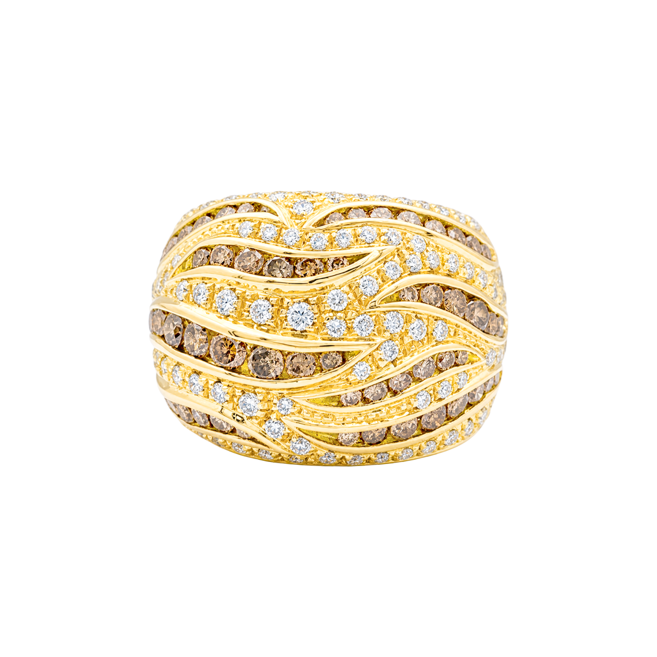 Bague Damiani en or jaune, pavage diamants, diamants bruns. 1