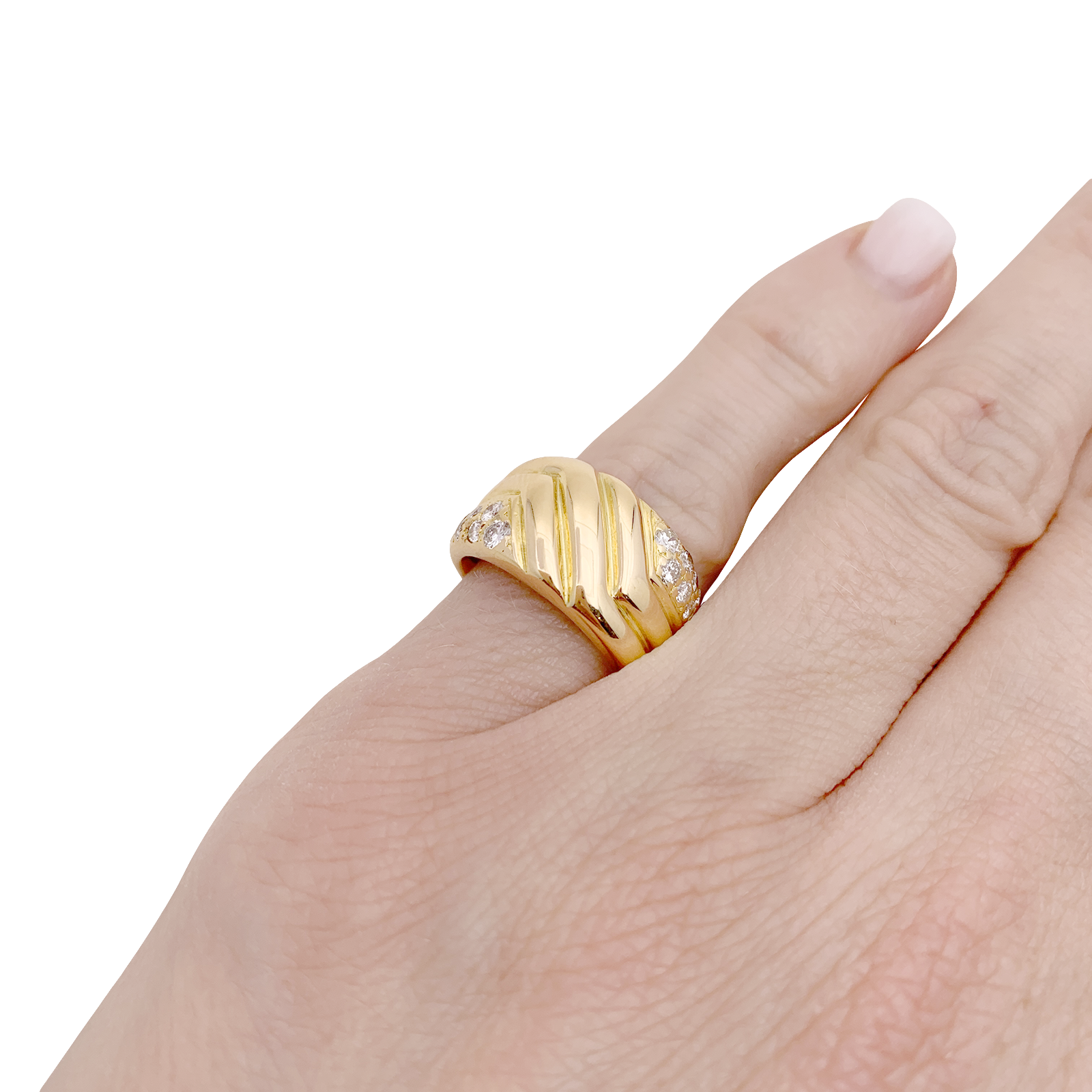 Bague godrons en or jaune et diamants. 6