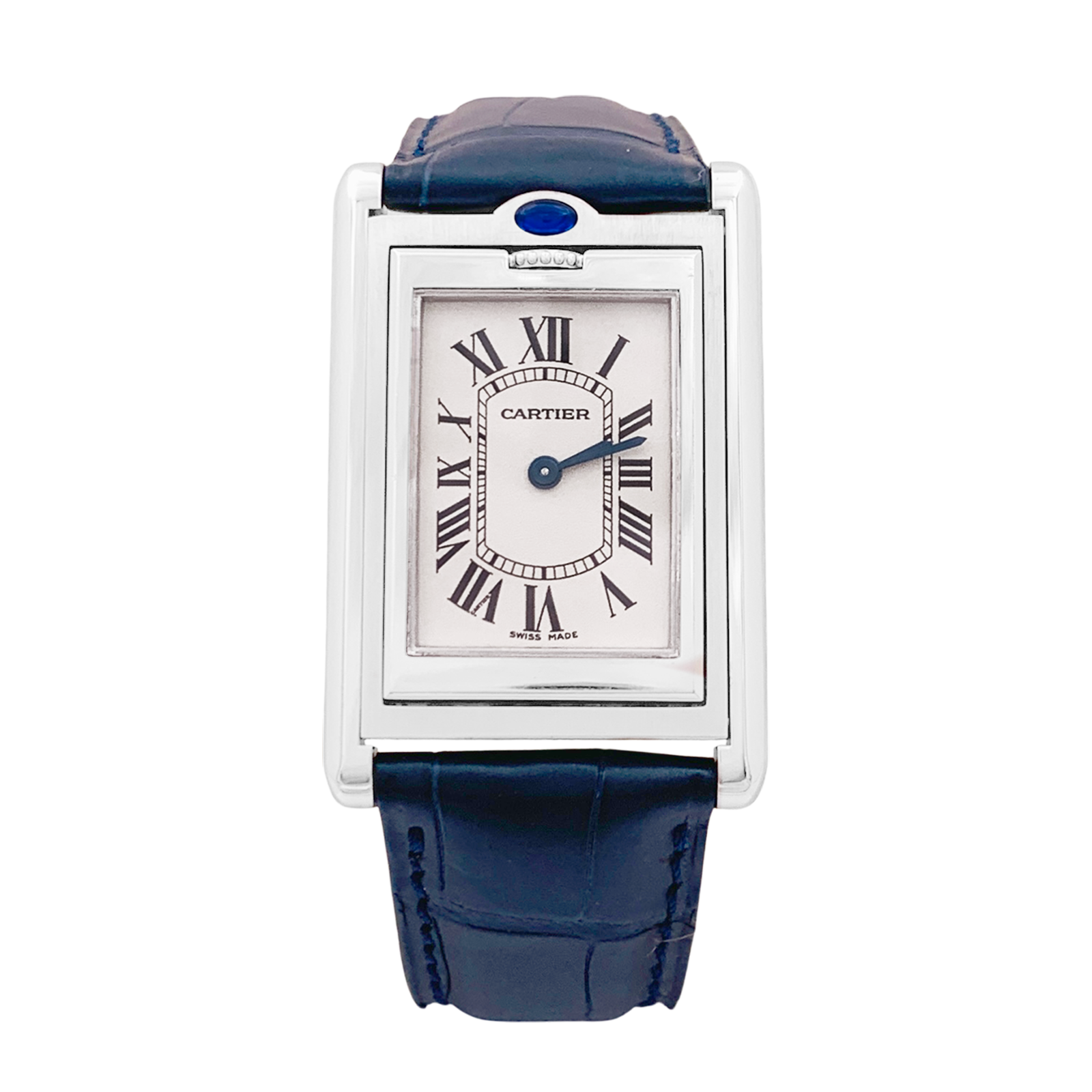 Montre Cartier, "Tank Basculante", acier, cuir. 1