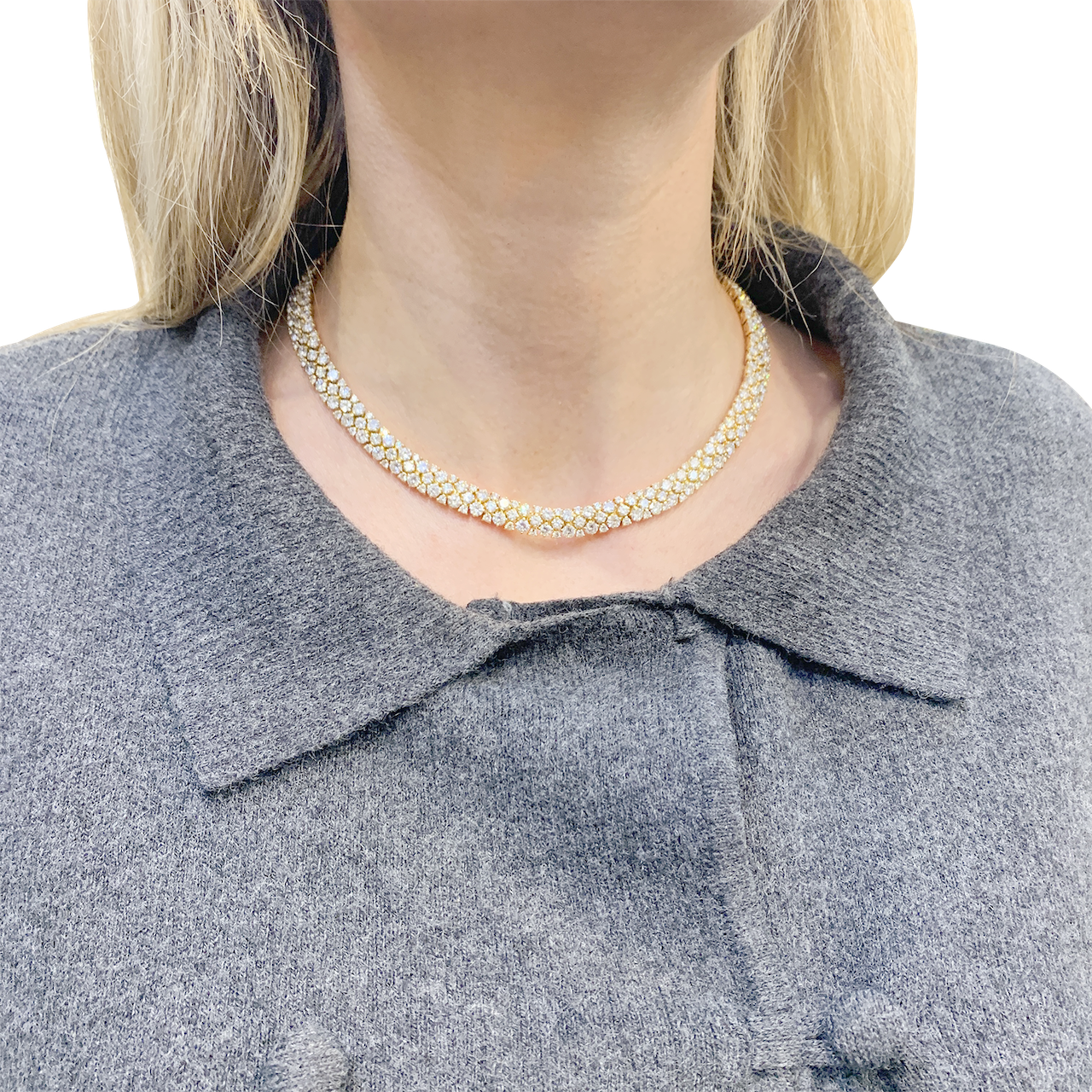 Collier "Rivière" or jaune, diamants. 7