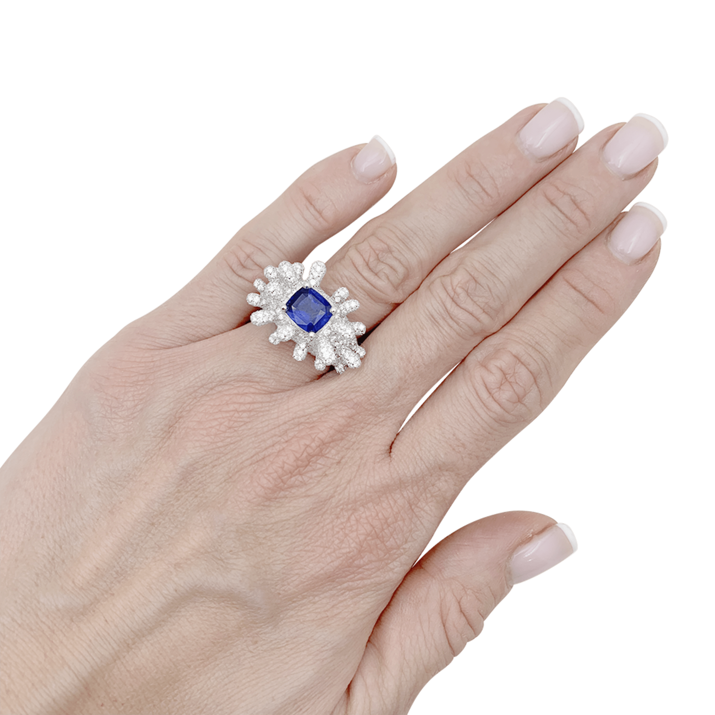 Bague Manalys en or blanc, diamants et saphir.  5