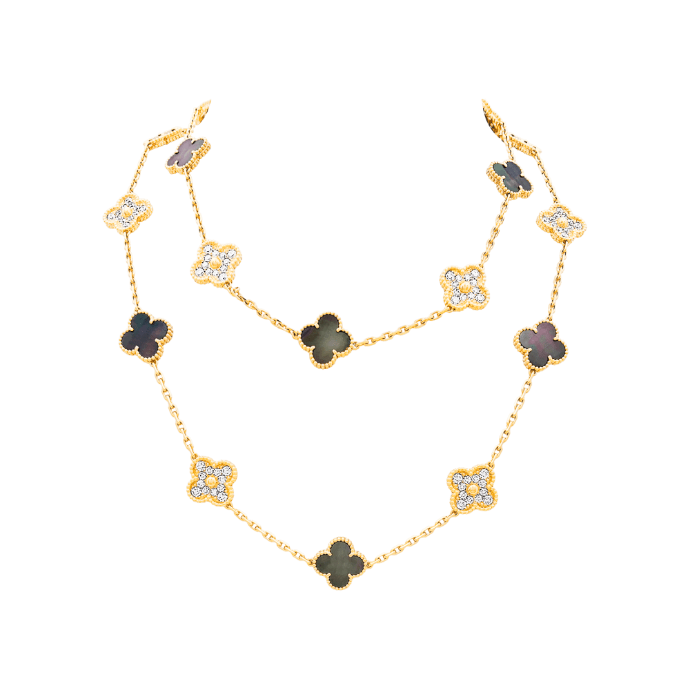 Sautoir Van Cleef & Arpels, "Vintage Alhambra", or rose, nacre et diamants. 1