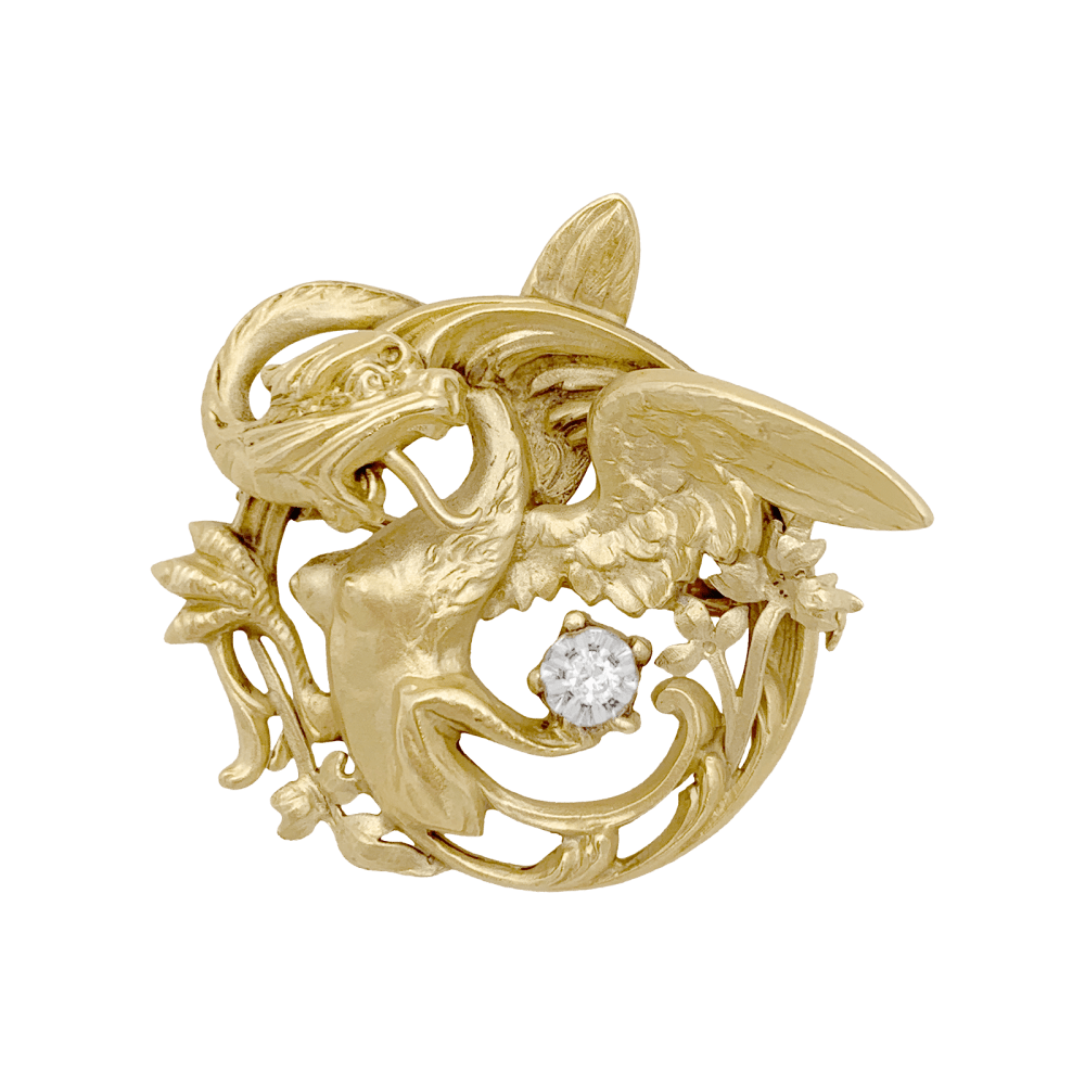Broche "Dradon ailé", or jaune, diamant. 1