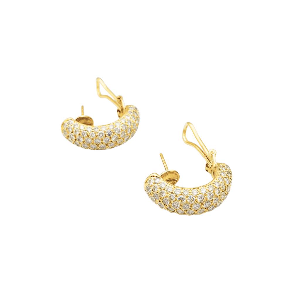 Boucles d'oreilles demi-créoles or jaune et diamants. 2