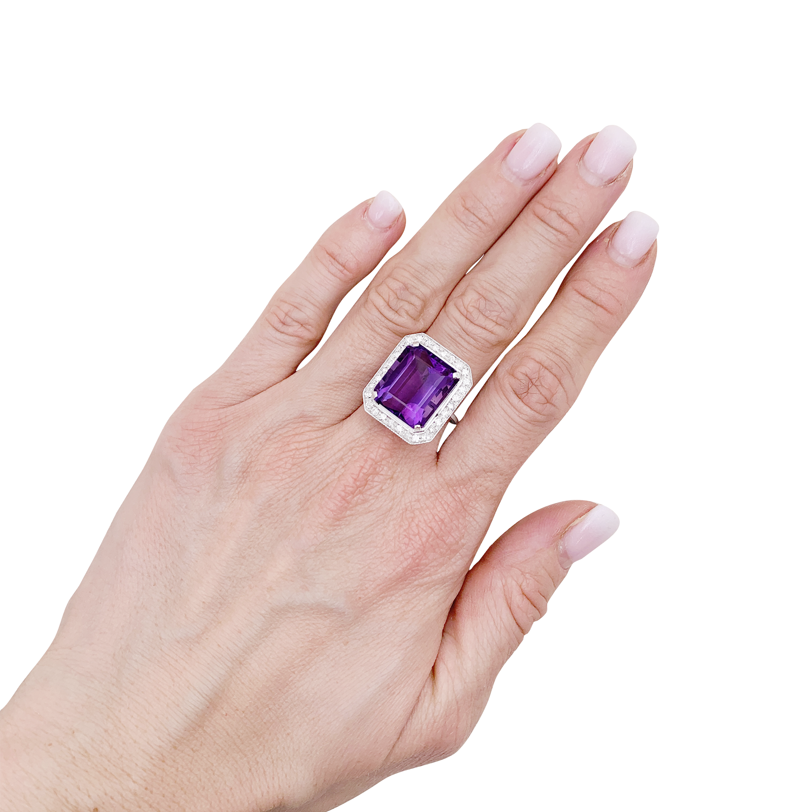 Bague or blanc, diamants, améthyste.  6