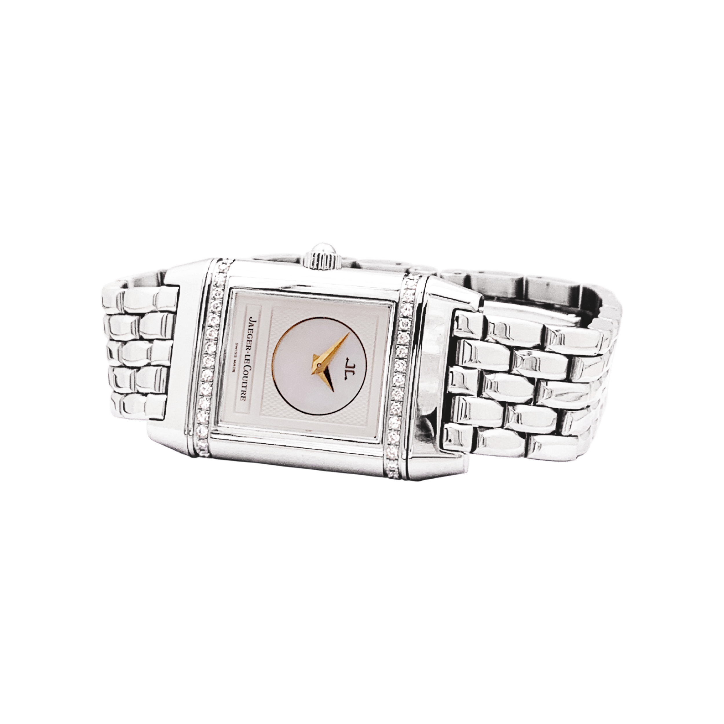 Montre Jaeger Lecoultre, "Reverso", acier et diamants.  3