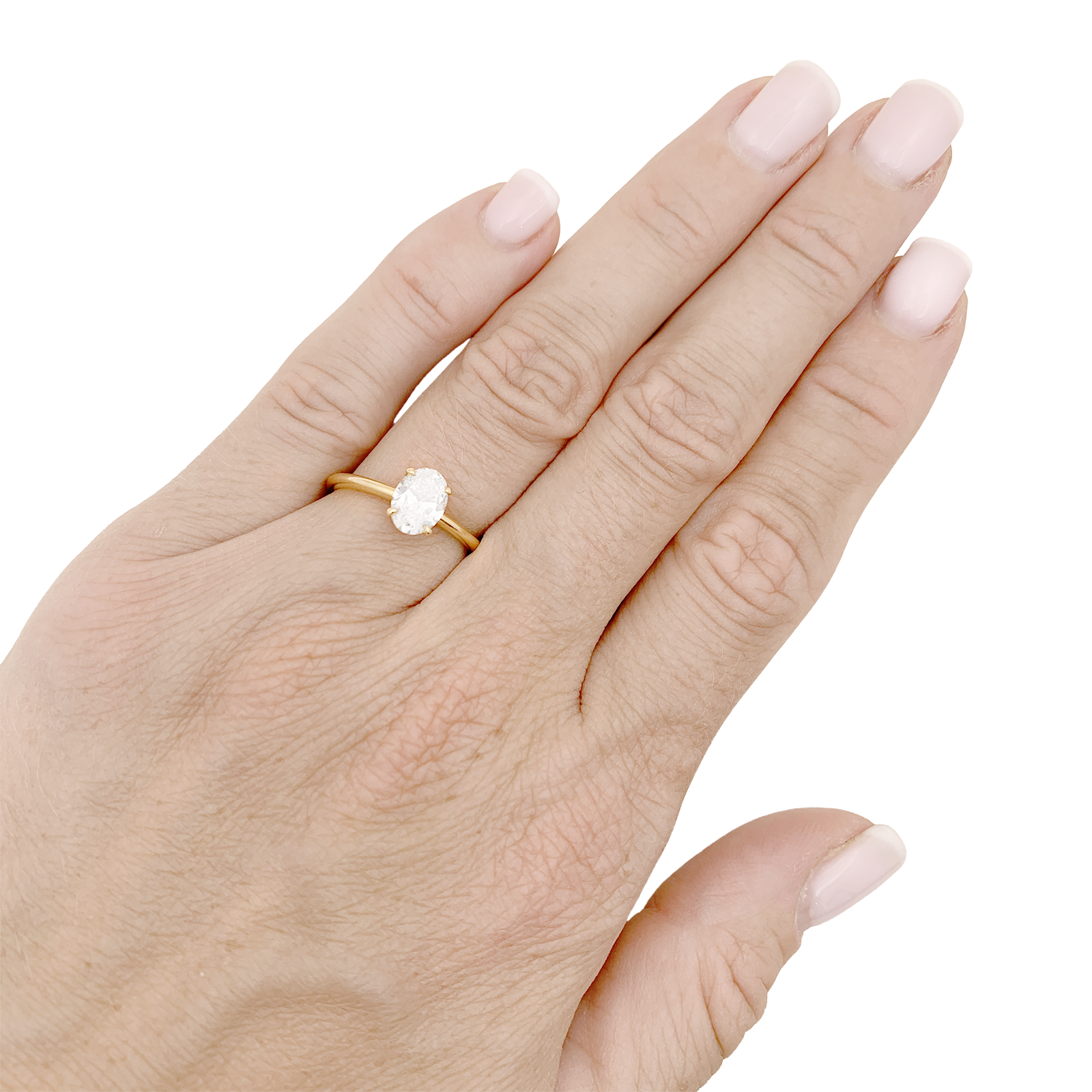 Bague solitaire or jaune, diamant ovale. 5