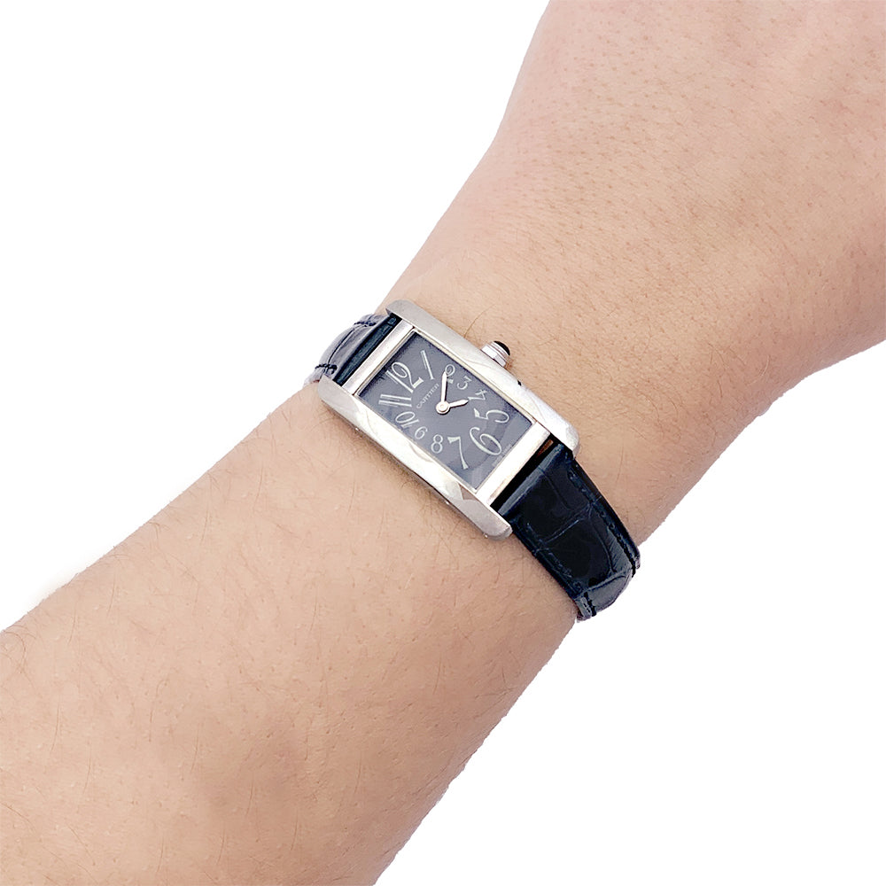 Montre Cartier "Tank américaine", or blanc, bracelet cuir. 7