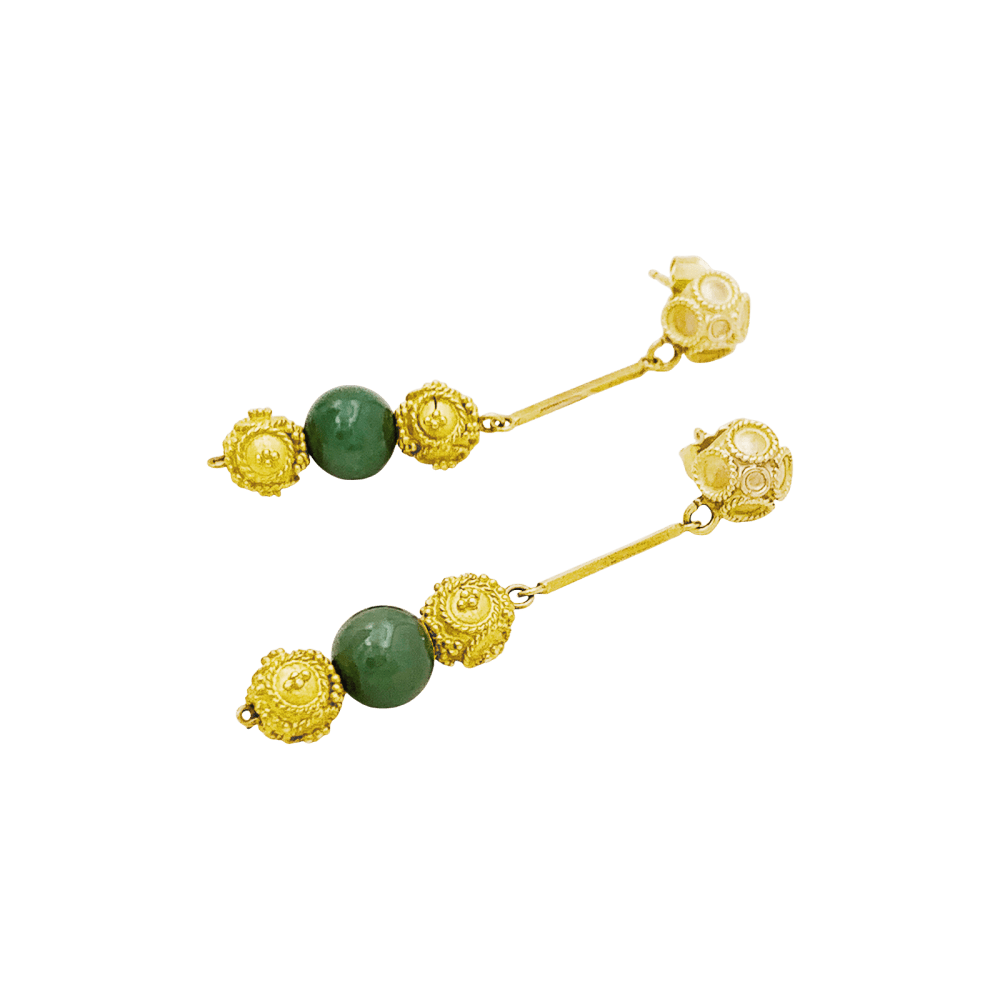 Boucles d'oreilles, or jaune et aventurine.  3