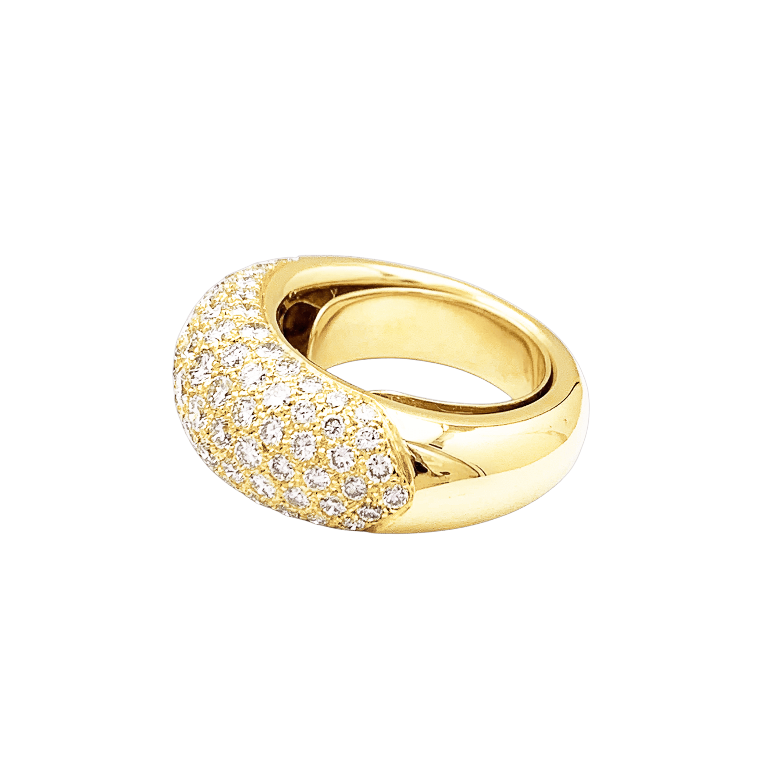 Bague jonc bombé, or jaune et diamants. 2