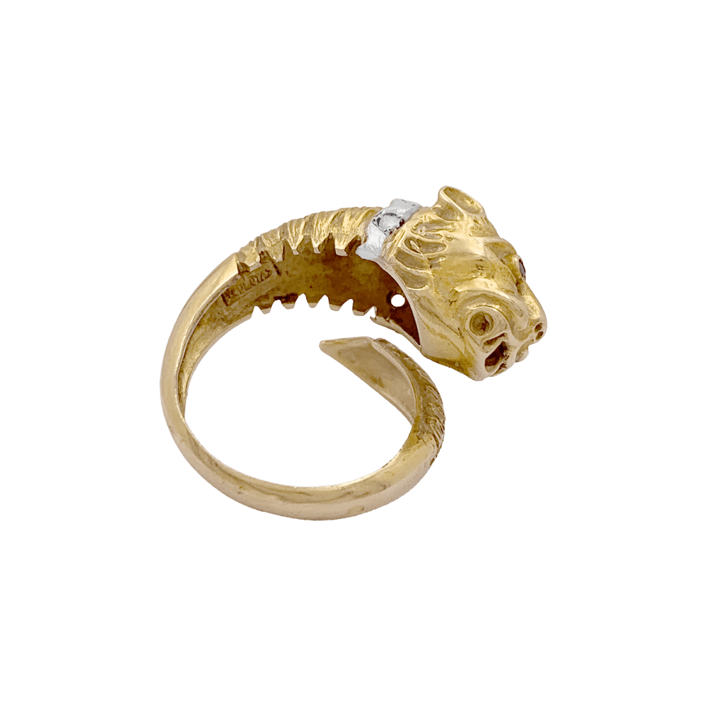 Bague Zolotas, « Tête de Lion » deux ors, diamants et rubis. 4