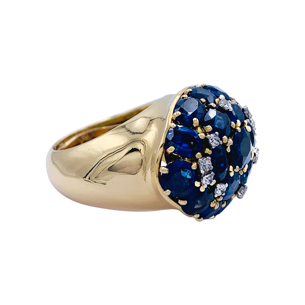 Bague en or jaune saphirs et diamants. 59 6
