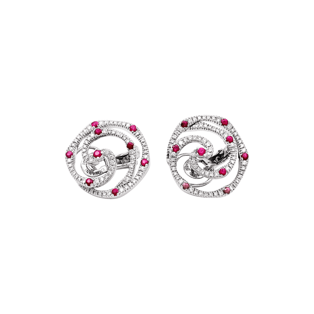 Boucles d'oreilles Giovanni Ferraris, or blanc, diamants et rubis.  2