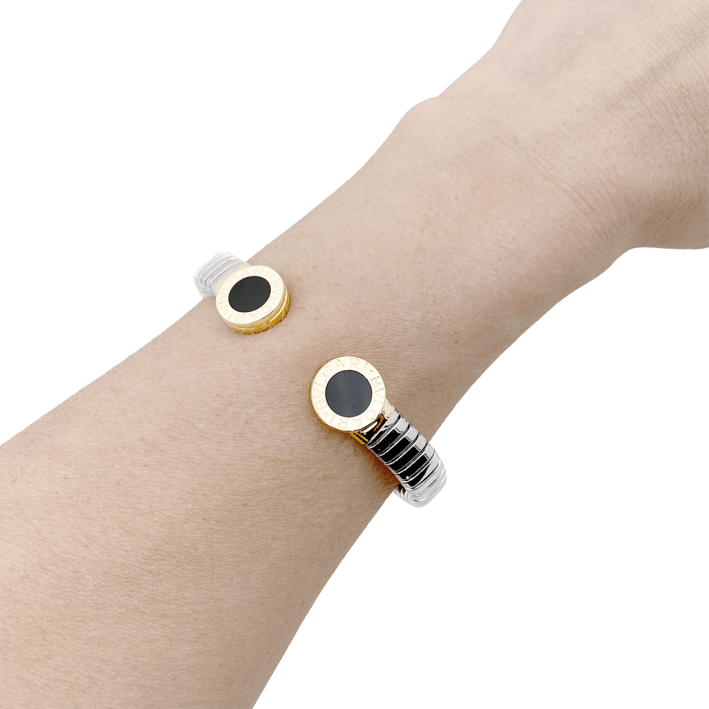 Bracelet Bulgari, "Bulgari-Bulgari", acier, or jaune et onyx. 35154 6
