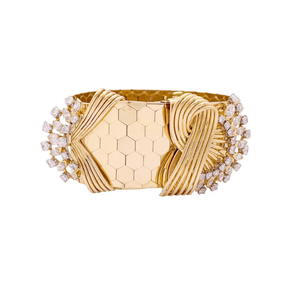 Bracelet vintage or rose, diamants. 1