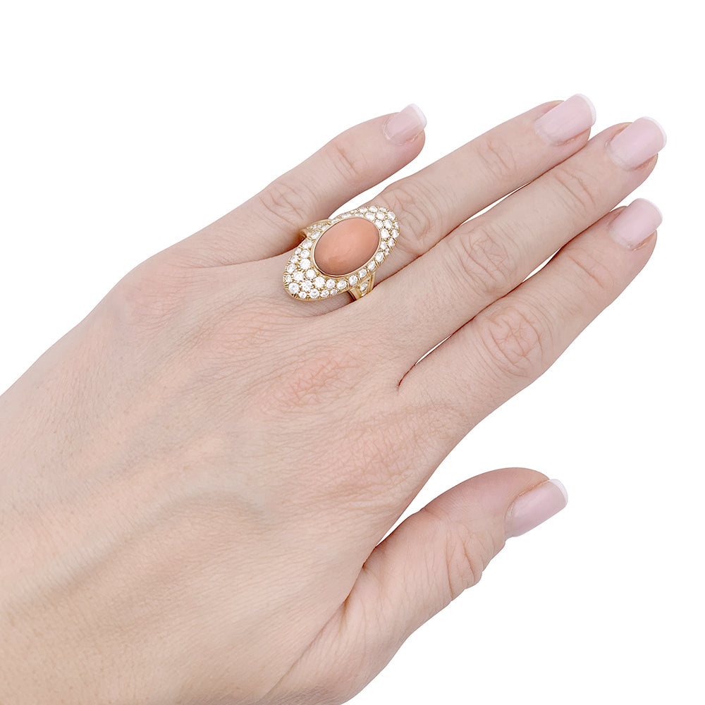 Bague, or jaune, corail peau d'ange et diamants 3