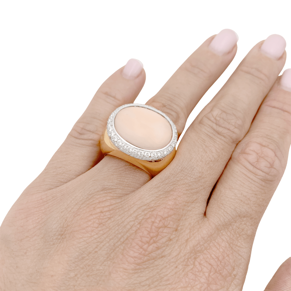 Bague or rose, corail rose et diamants.   6