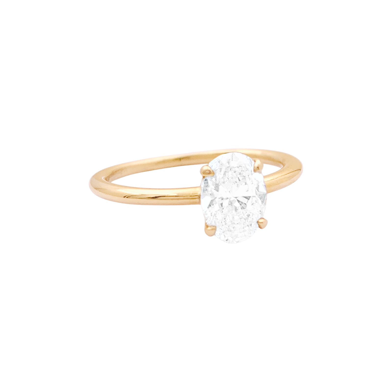 Bague solitaire or jaune, diamant ovale. 3
