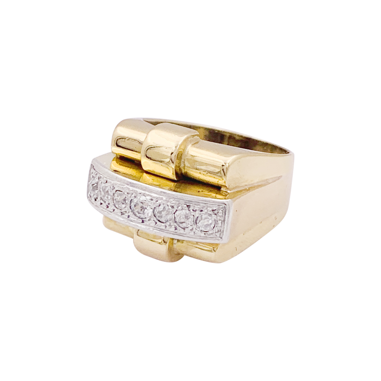 Bague Tank en or jaune, platine, diamants. 3